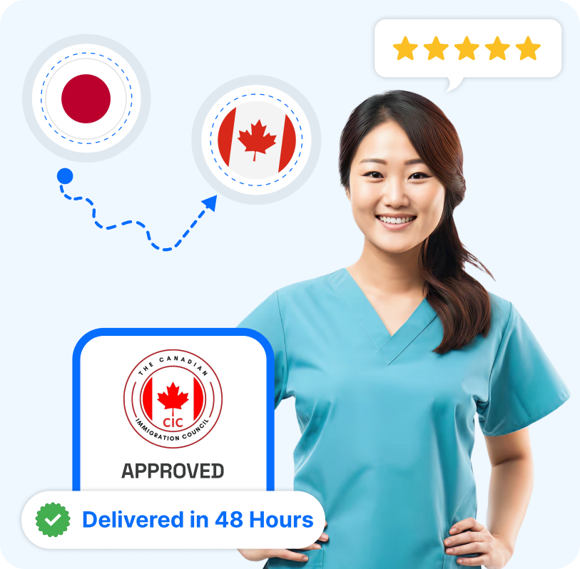 A woman holding an IRCC approved document for Canadian immigration after certified translation